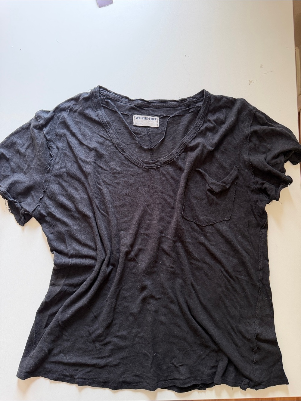 We The Free | Black | Distressed Pocket V-Neck Tee | S